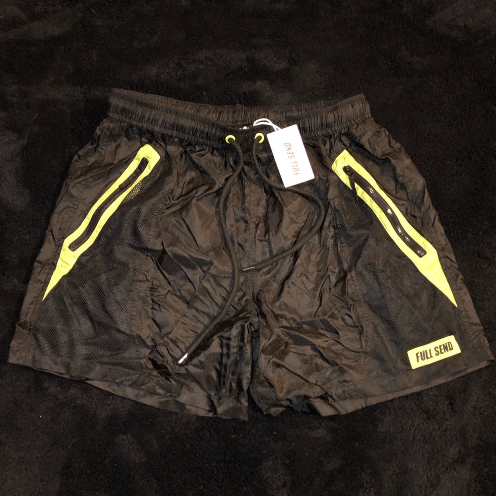 Full Send Men's Black Swim/Active Shorts with Yellow Trim